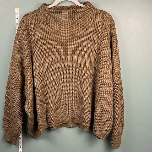 Large Coffee Brown Mock Neck Ribbed Sweater - SHEIN - Picture 2 of 2